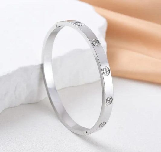 Luxury Crystal Screw Kada Bracelet – Gold, Silver & Rose Gold | Anti-Tarnish Stainless Steel Bracelet for Women