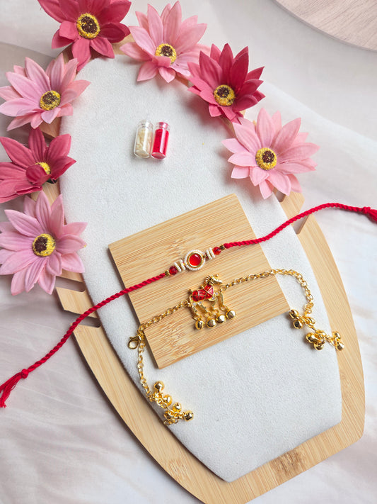 Kashmiri Couple Bracelet Pair | Premium Bracelet Rakhi Set (Red & Green)