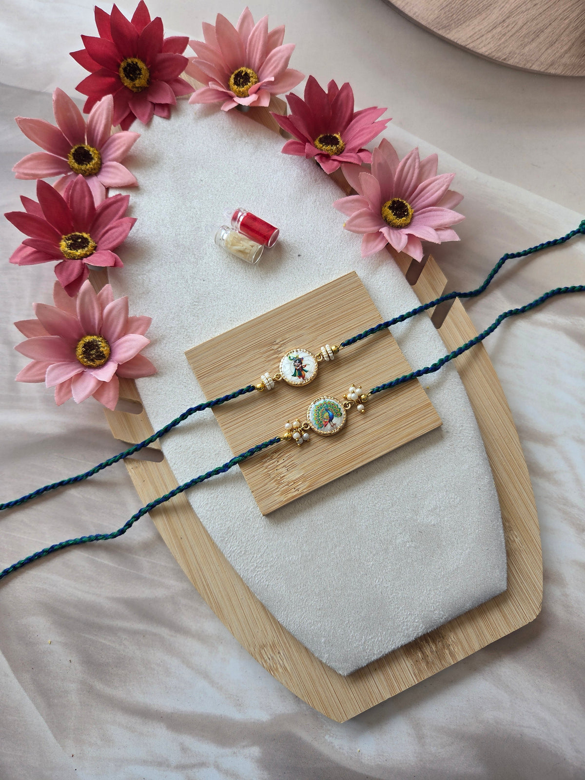 Premium Krishna & Peacock Rakhi Pair (C -54 )