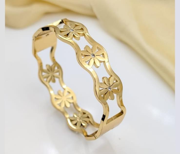 Anti-Tarnish Floral Cutwork Open Bracelet
