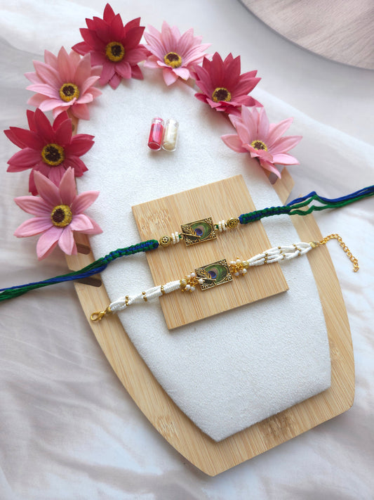Peacock Feather Rakhi Combo Set ( C - 200 )
