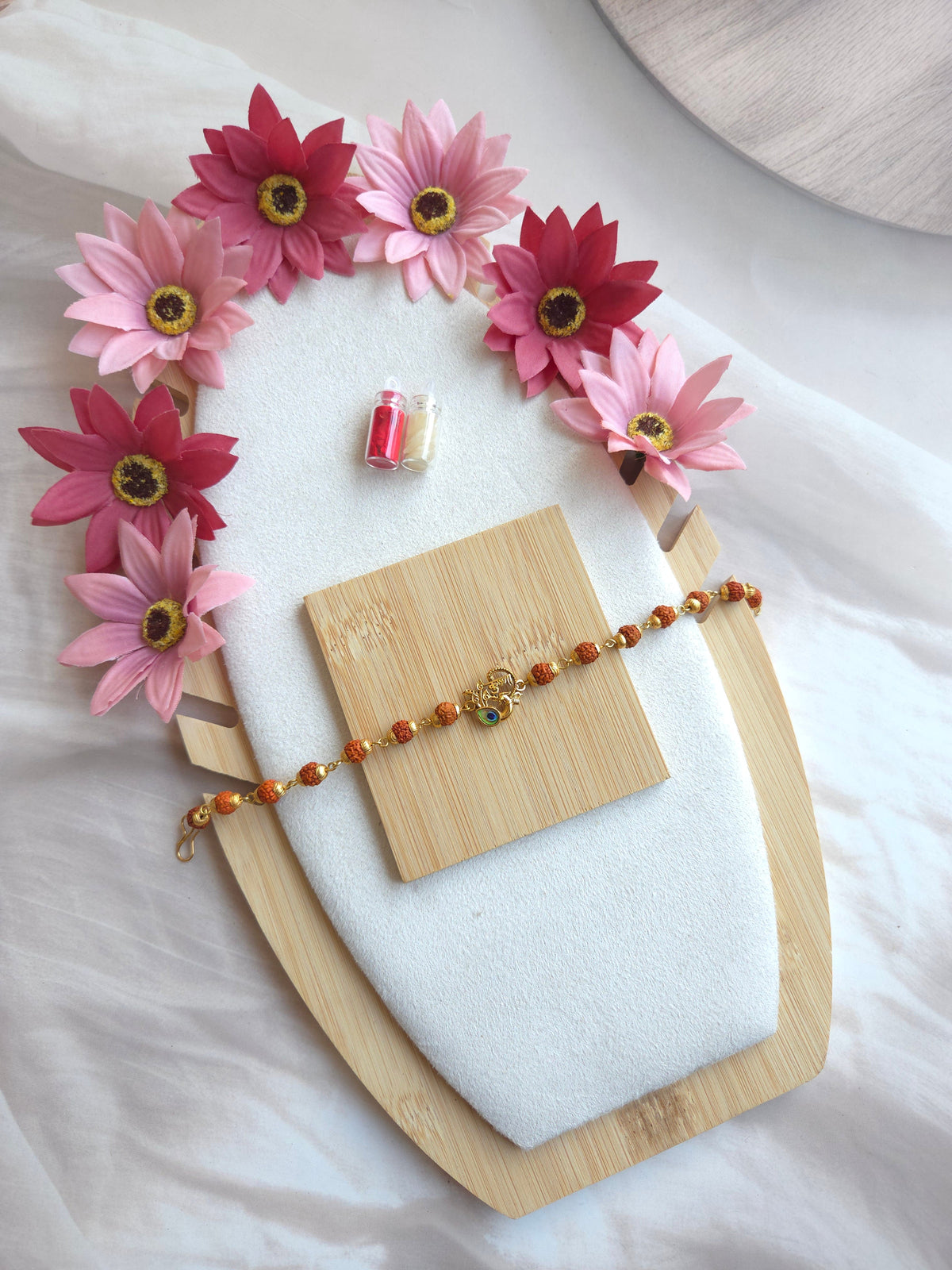 Krishna & Peacock Couple Rakhi Set with Rudraksh Bracelet