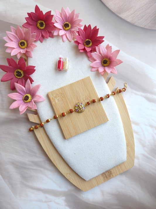 Ganesha Rudraksh Bracelet Rakhi for Brother ( C - 178 )