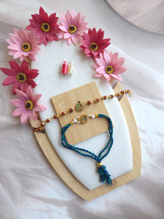 Krishna Peacock Bhai Bhabhi Rakhi Set