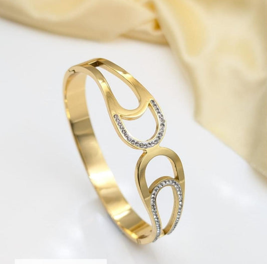 Modern Infinity Crystal Gold-Plated Anti-Tarnish Open Cuff Bracelet for Women