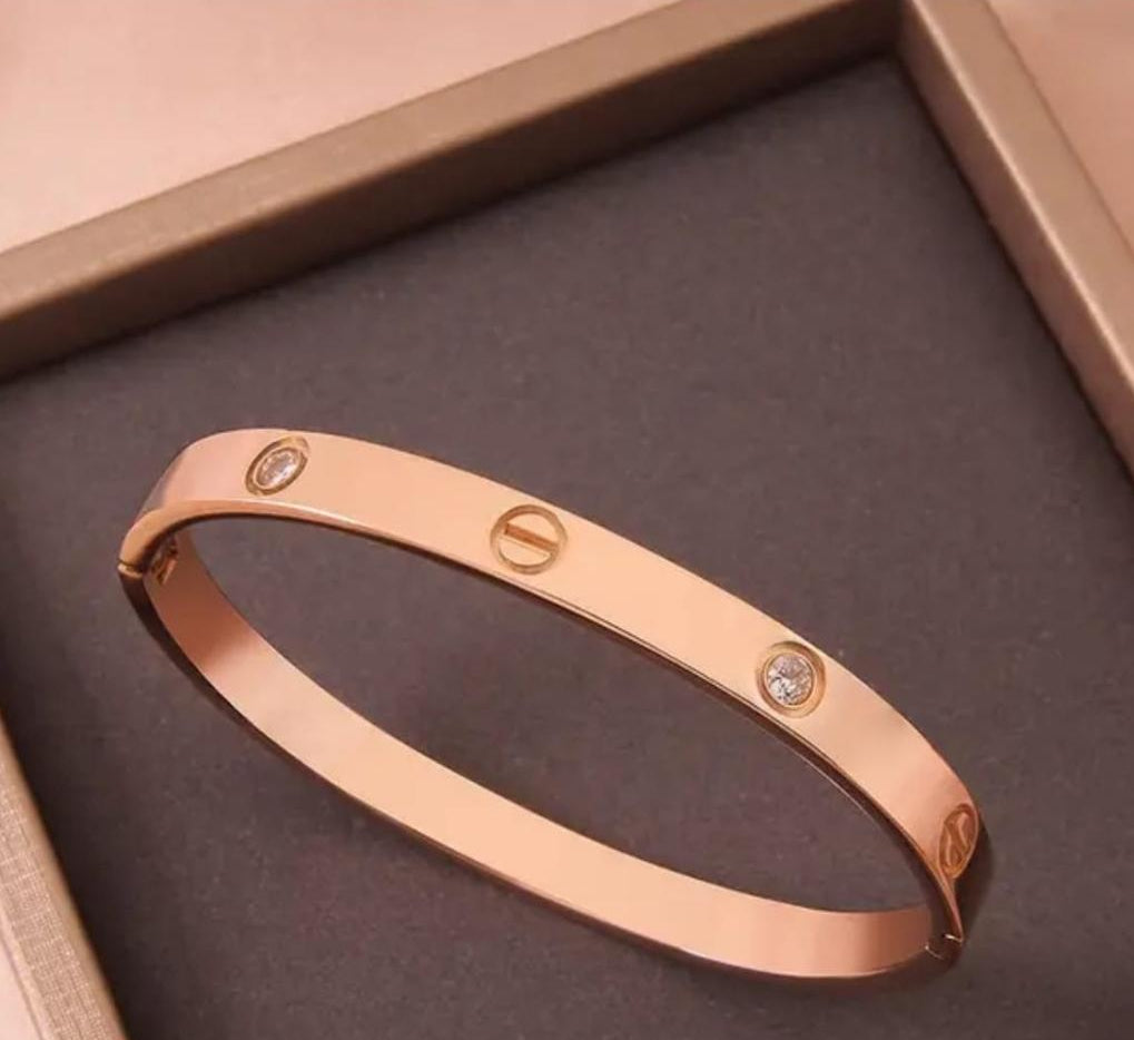 Luxury Crystal Screw Kada Bracelet – Gold, Silver & Rose Gold | Anti-Tarnish Stainless Steel Bracelet for Women