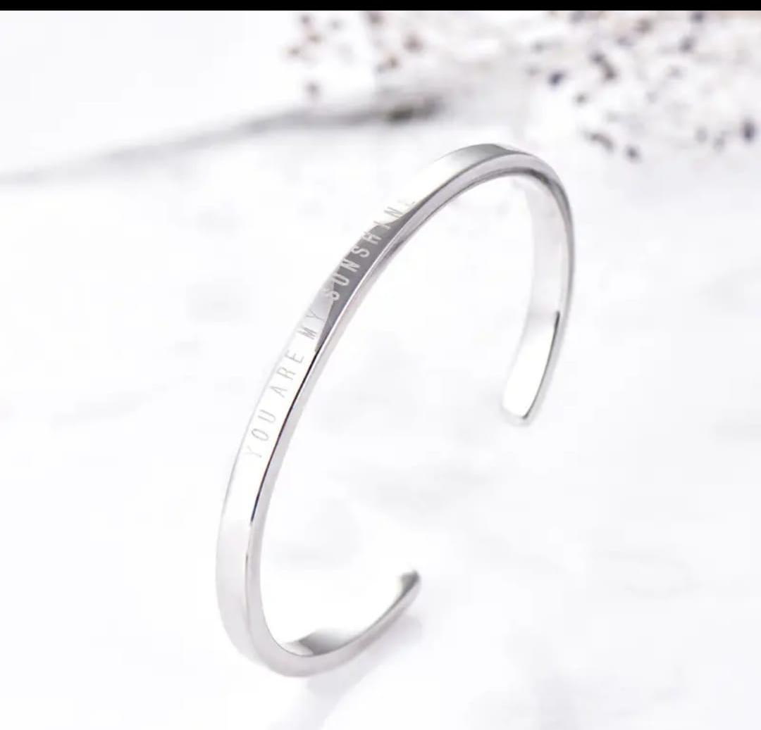 Minimalist Engraved Silver Anti-Tarnish Open Cuff Bracelet for Women