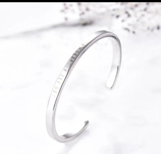 Minimalist Engraved Silver Anti-Tarnish Open Cuff Bracelet for Women