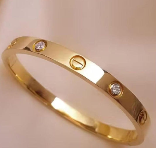 Luxury Crystal Screw Kada Bracelet – Gold, Silver & Rose Gold | Anti-Tarnish Stainless Steel Bracelet for Women