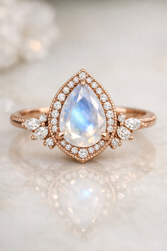 Moonstone Pear Halo Ring
