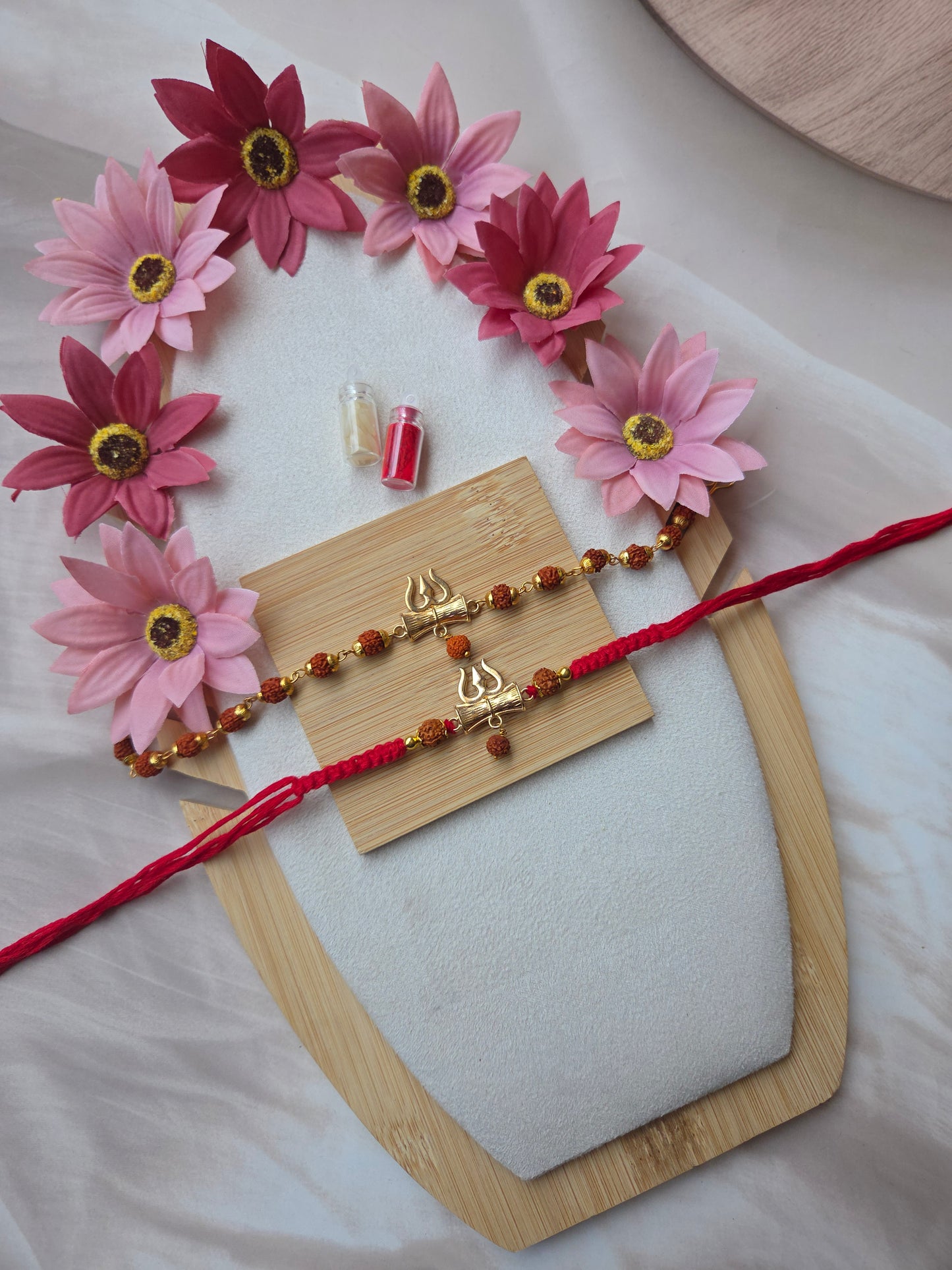 Trishul Rudraksha Couple Rakhi Set