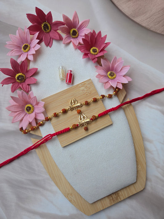 Trishul Rudraksha Couple Rakhi Set