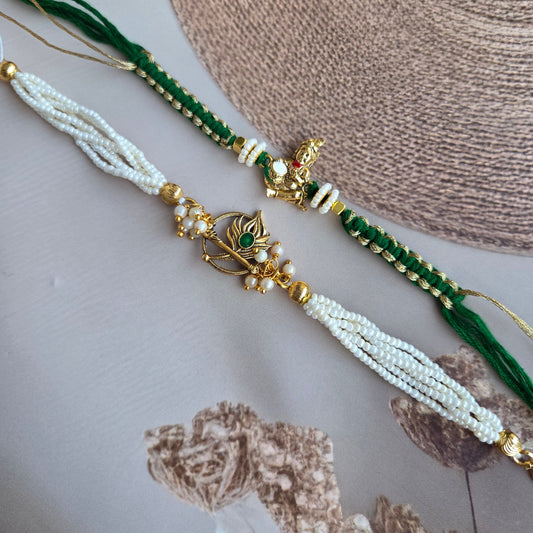 Krishna Flute Couple Rakhi Set for Bhaiya & Bhabhi