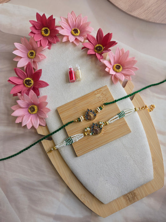 Premium Pearl Bracelet & Designer Rakhi ( C - 223)