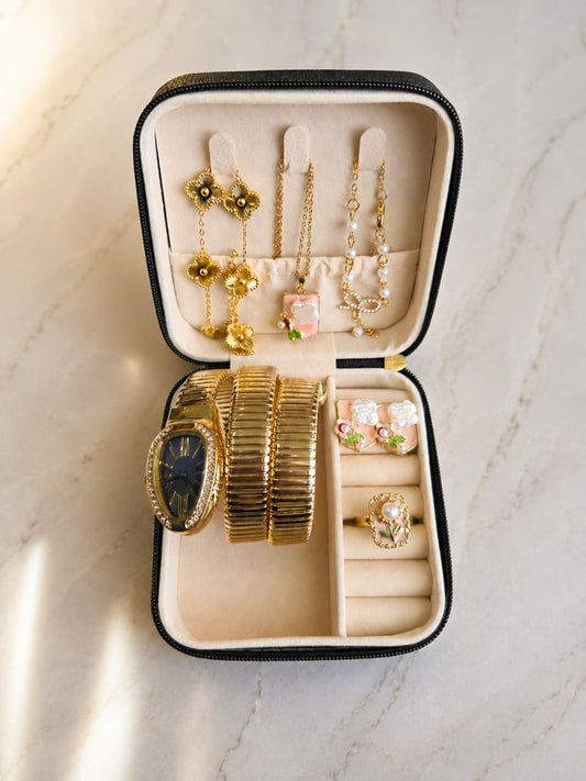 Luxury Gold-Plated Jewelry Gift Set for Women with Watch, Bangles, Earrings, Necklace & Ring