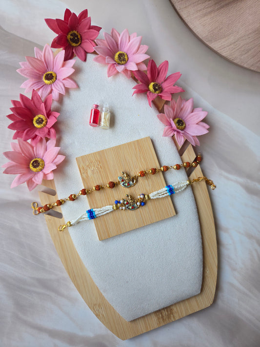 Krishna Peacock Bhai Bhabhi Couple Rakhi Set