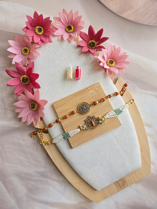 Premium Rudraksha & Pearl Rakhi Combo ( C - 225)