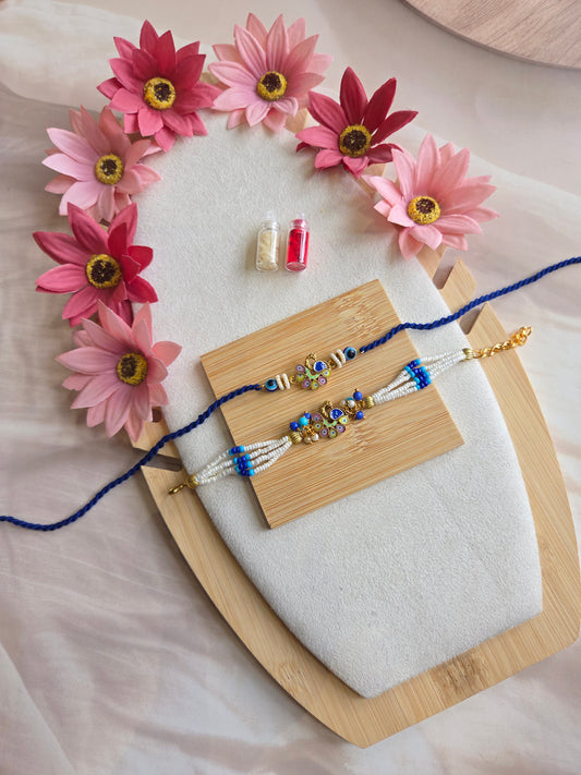 Evil Eye Peacock Bhai Bhabhi Couple Rakhi Set ( C - 220)