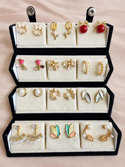 Elegant Gold-Plated Designer Stud Earrings Combo Set for Women (12 Pairs)