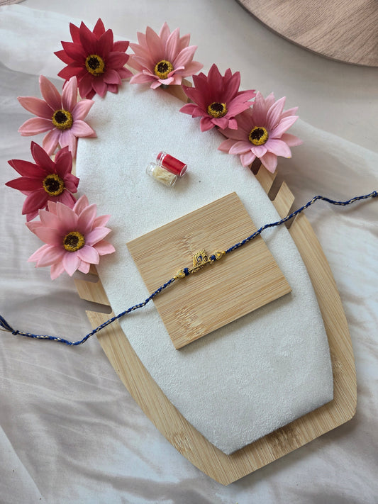 Elegant Peacock Feather Rakhi – Blue Thread Designer Rakhi ( C - 12)