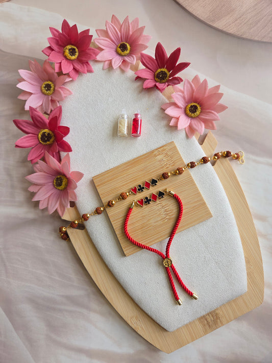 Premium Playing Card Rakhi & Bracelet Combo for bhai - bhabhi ( C - 218)