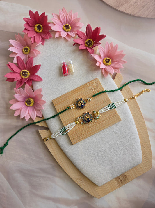 Royal Peacock Bhai Bhabhi Couple Rakhi Set ( C - 224)