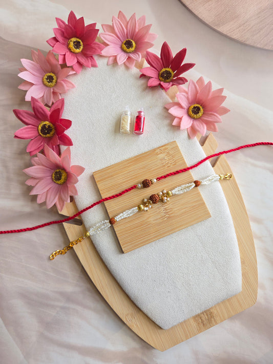 Elegant Pearl & Rudraksha Bhai Bhabhi Rakhi Set ( C - 215)