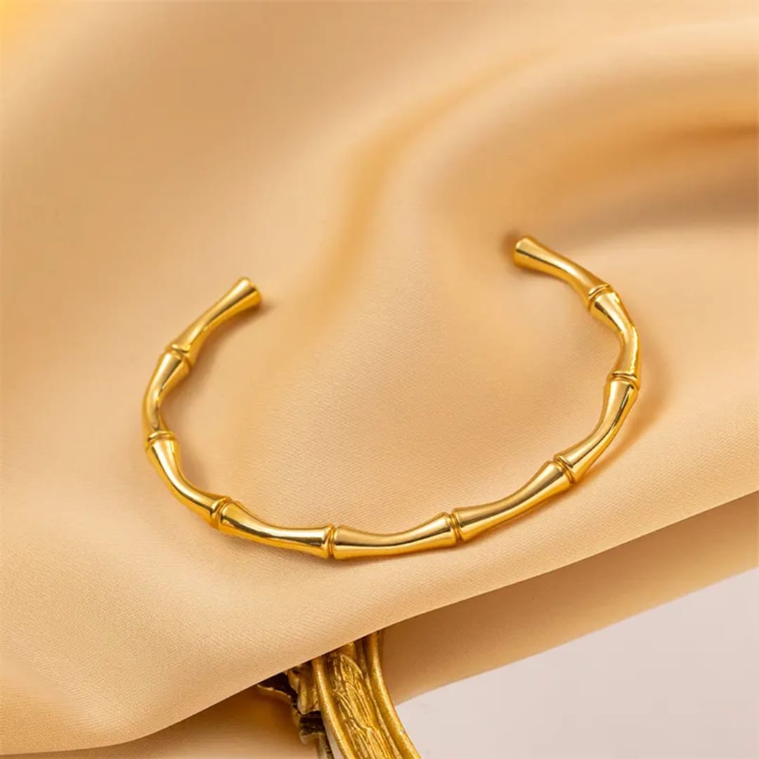 Anti-Tarnish Bamboo Cuff Bracelet – Gold Finish