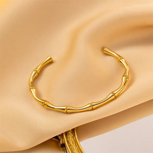 Anti-Tarnish Bamboo Cuff Bracelet – Gold Finish
