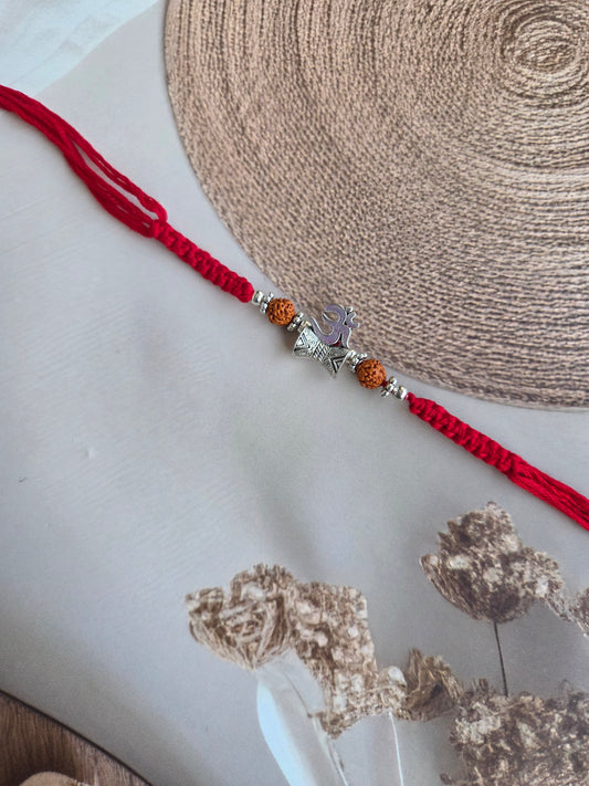 Divine Om Rudraksha Silver Rakhi for Brother