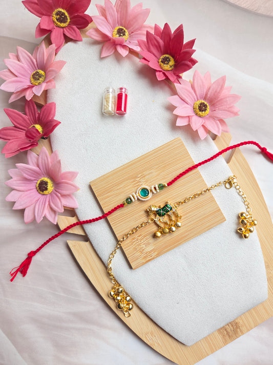 Kashmiri Couple Bracelet Pair | Premium Bracelet Rakhi Set (Red & Green)