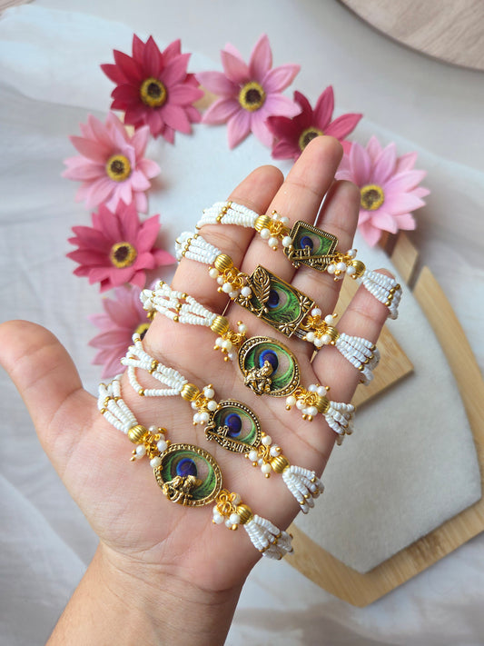 Premium Peacock Pearl Rakhi Combo (Set of 5)