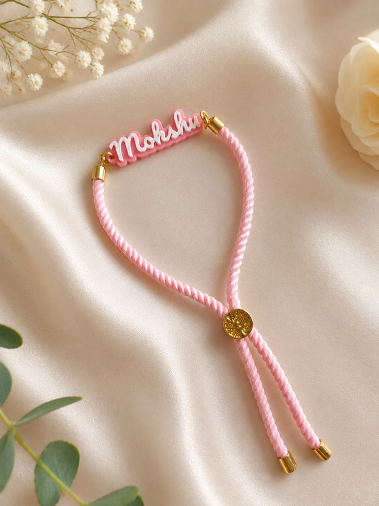 Personalized Pink Name Rakhi for Girls | Custom Name Bracelet Rakhi