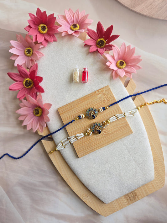 Royal Peacock Bhai Bhabhi Couple Rakhi Set ( C - 221)