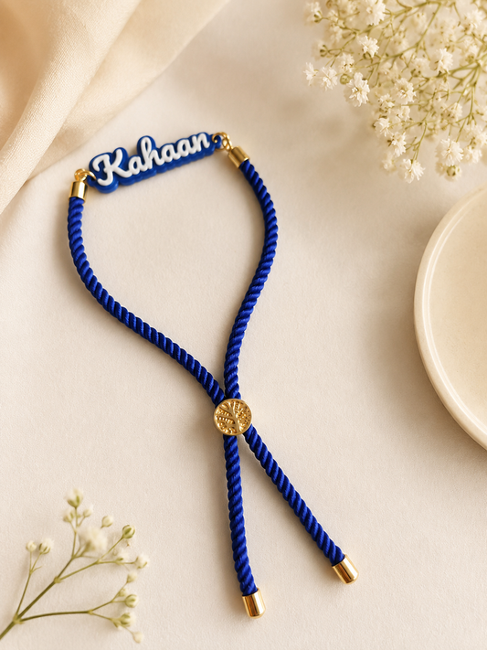 Personalized Blue Name Rakhi for Boys | Custom Name Bracelet Rakhi